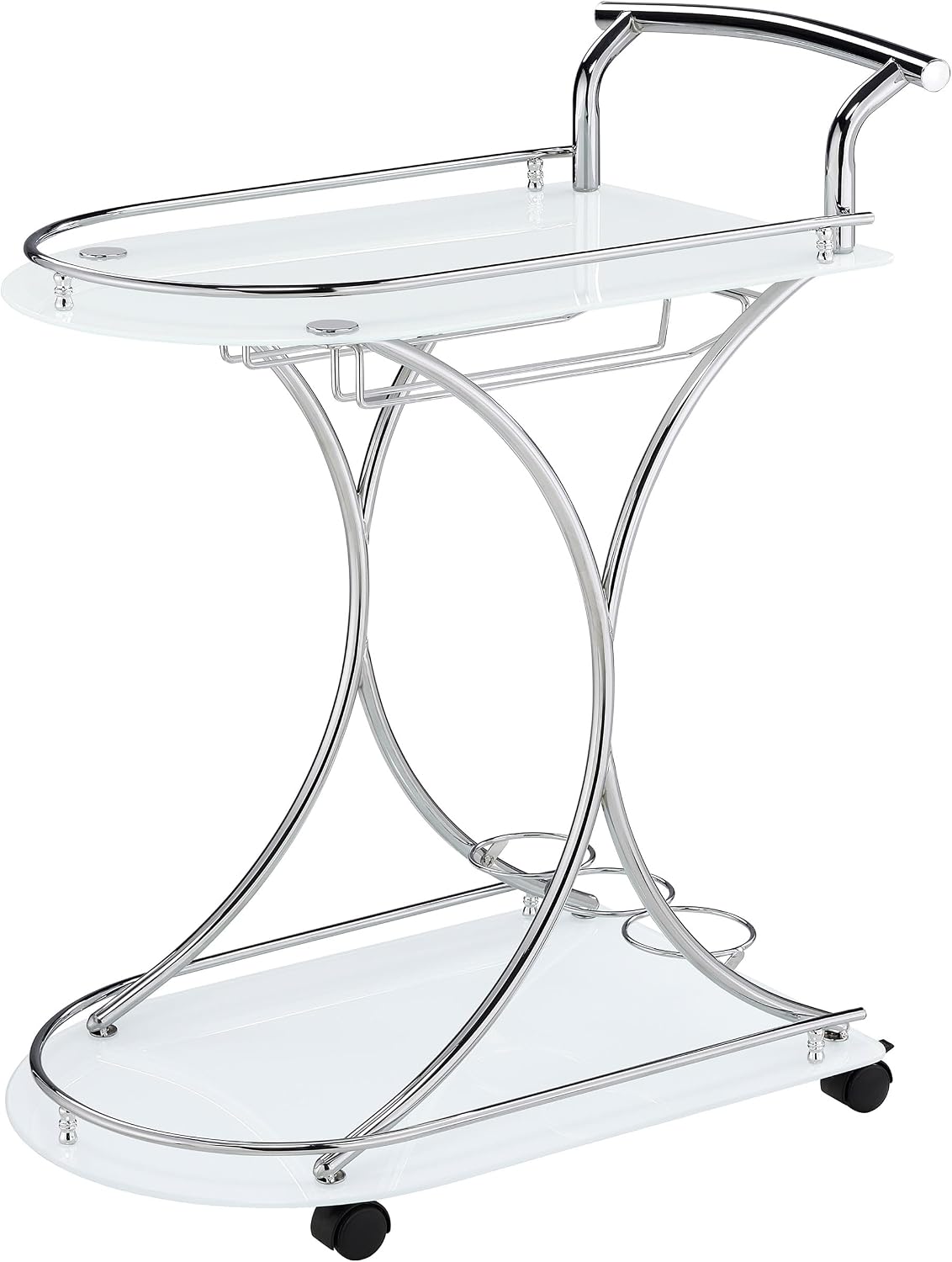 Coaster Home Furnishings Elfman 2-Tier Glass Shelf Metal Bar Cart White and Chrome 910002