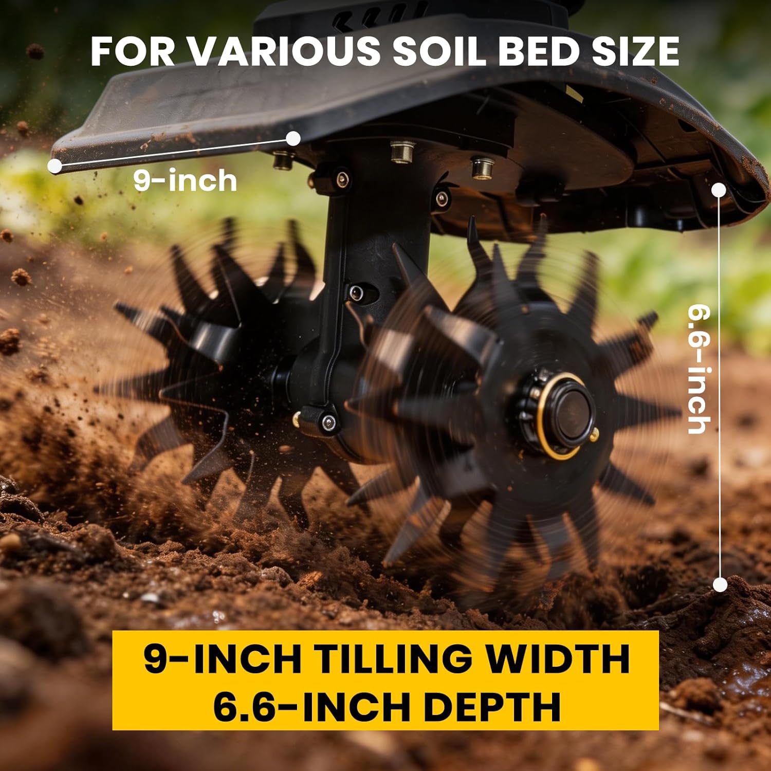 Cordless Tiller Cultivator Compatible with Dewalt 20V Battery(Tool Only), 9-Inch Tilling Width, 6.6-Inch Depth 360RPM Electric Brushless Tiller Garden Rototiller for Lawn/Gardening/Soil Cultivation