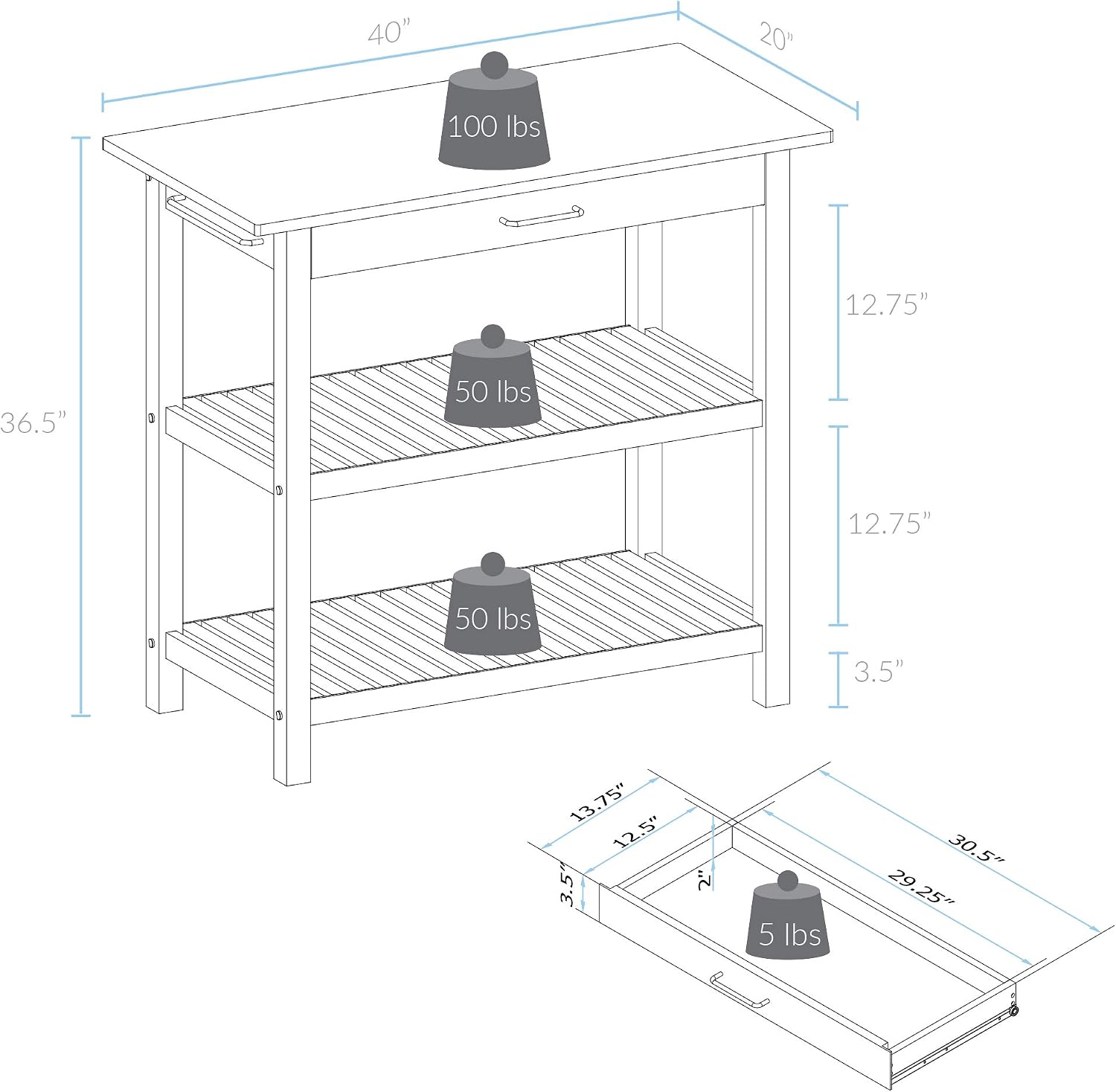 Kitchen Island with Solid American Cherry Top