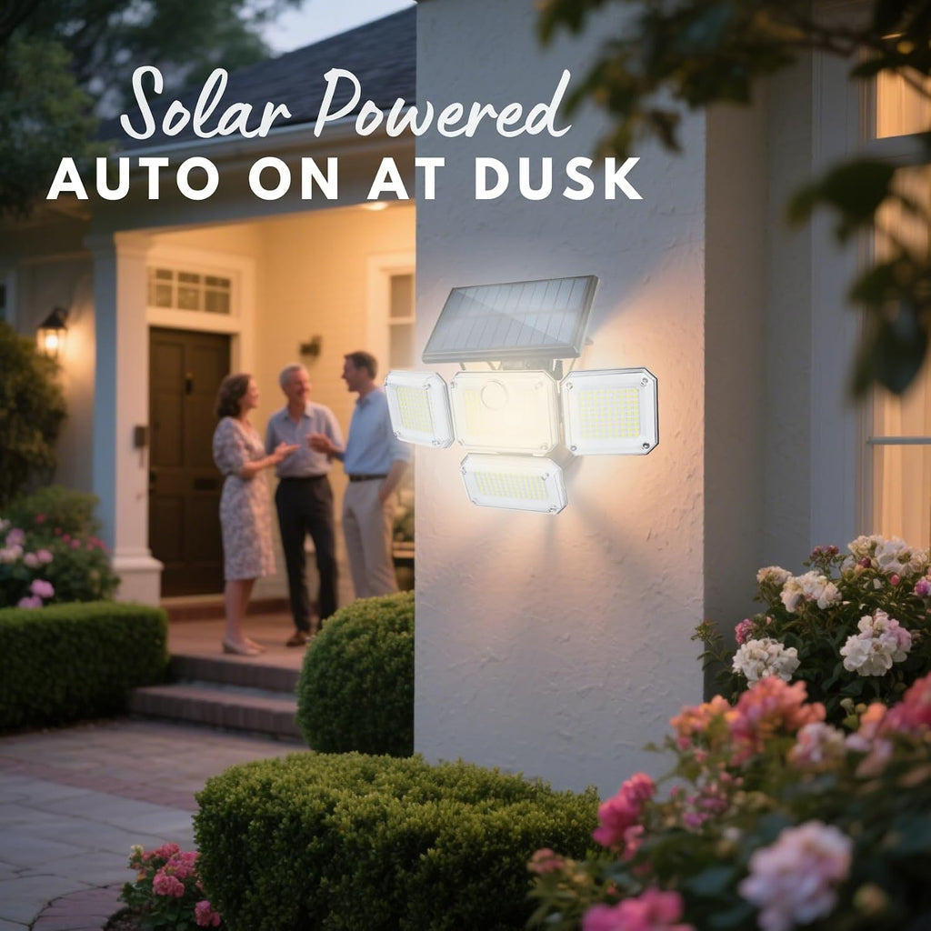 Solar Outdoor Lights with Motion Sensor,Solar Powered 4 Heads Security Lights,333 LED Flood Light 270° Wide Angle Flood Wall Lights with 3 Modes for Garden Patio Yard,IP65 Waterproof (4)