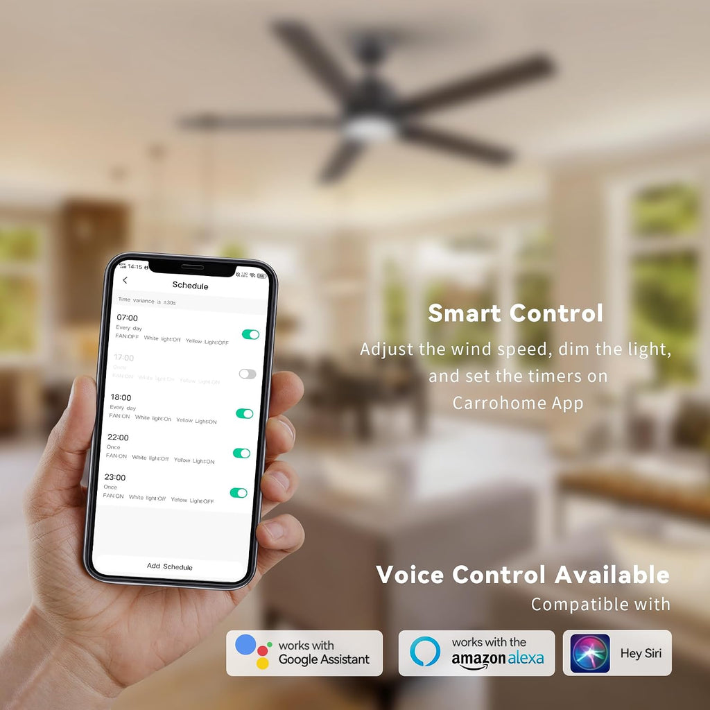 SMAFAN 52' Smart Low Profile Ceiling Fan With Lights, 10 Speeds Silent DC Motor, Farmhouse Ceiling Fan Compatible with Alexa, Siri, Google & Smart App, Indoor & Outdoor, Dark Walnut