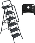 WiberWi 5 Step Ladder with Handrails Folding Step Stool with Tool Plateform, 330 lb Capacity Step Stools for Adults Portable Ladder for Home Kitchen Steel Frame with Non-Slip Wide Pedal