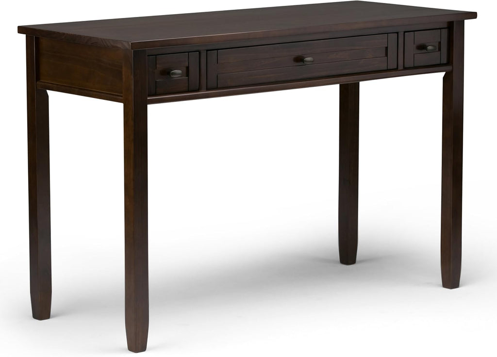 SIMPLIHOME Warm Shaker Desk and Bookcase Bundle - 48 inch Wide Solid Wood Transitional Desk with Drawers and 26 inch Wide 5-Shelf Bookcase in Tobacco Brown, Home Office Furniture (Set of 2)