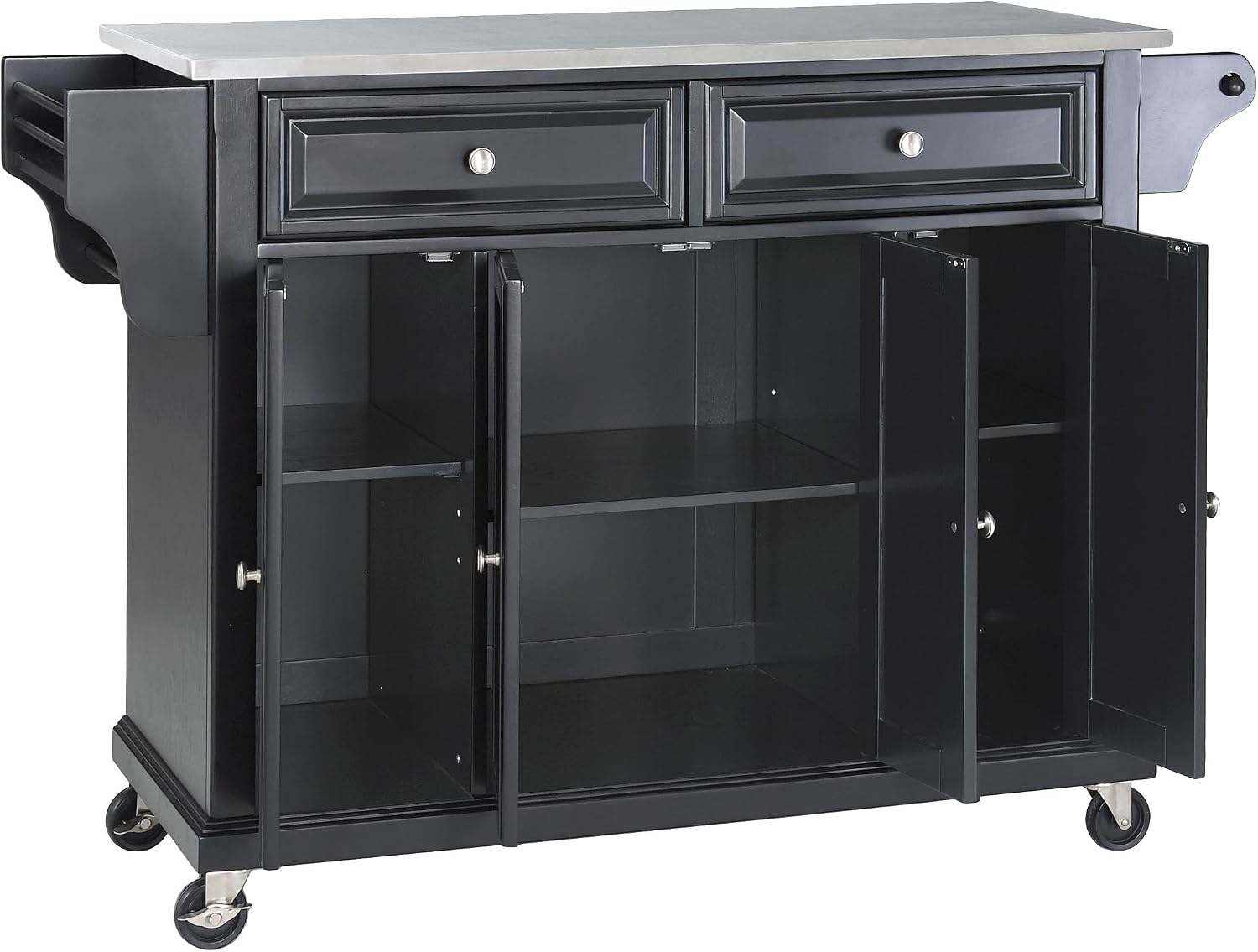 Crosley Furniture Full Size Stainless Steel Rolling Kitchen Island Storage Cart, Microwave Stand, Spice Rack, Black