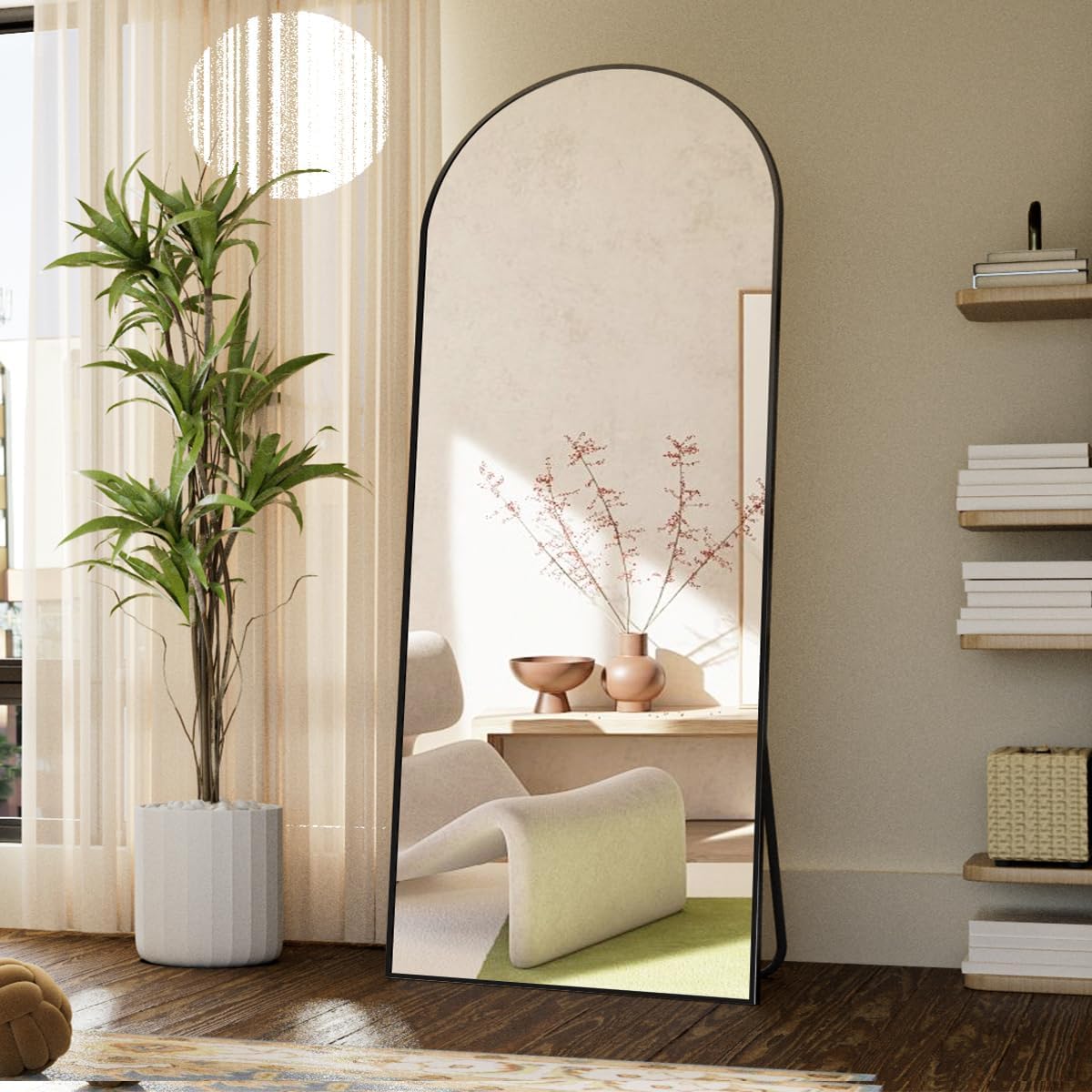 Koonmi Arched Full Length Mirror, 65'x24' Arched Black Floor Mirror, Standing Hanging or Leaning Full Body Mirror with Aluminum Alloy Frame for Living Room and Bedroom