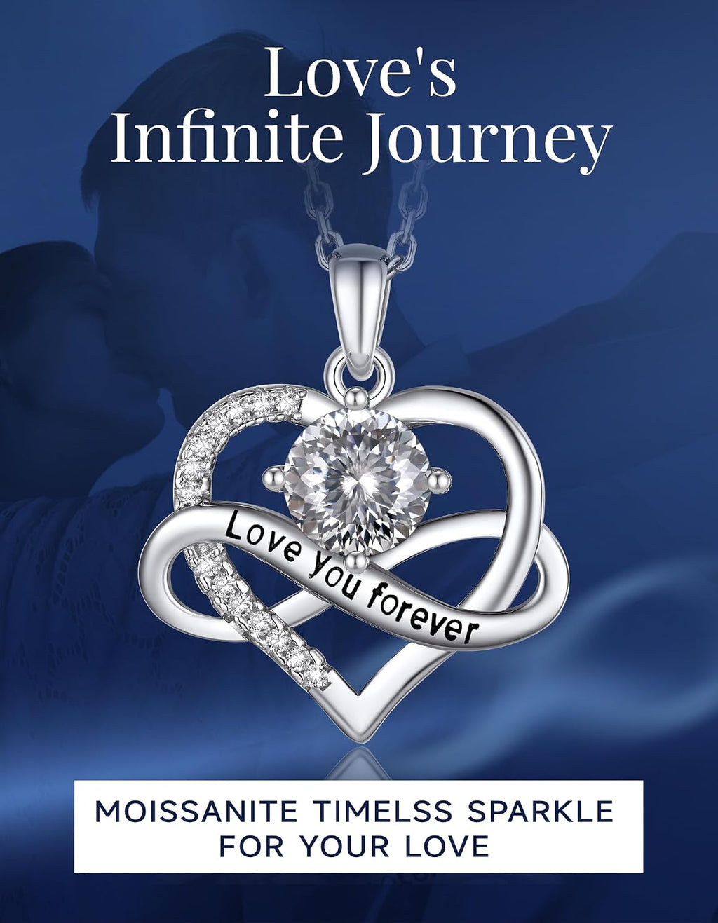MomentWish Heart Necklace for Women, Jewelry Gifts for Her, D Color VVS1 Moissanite Necklace in 925 Sterling Silver, Infinity Pendent for Birthday Anniversary Mother's Day