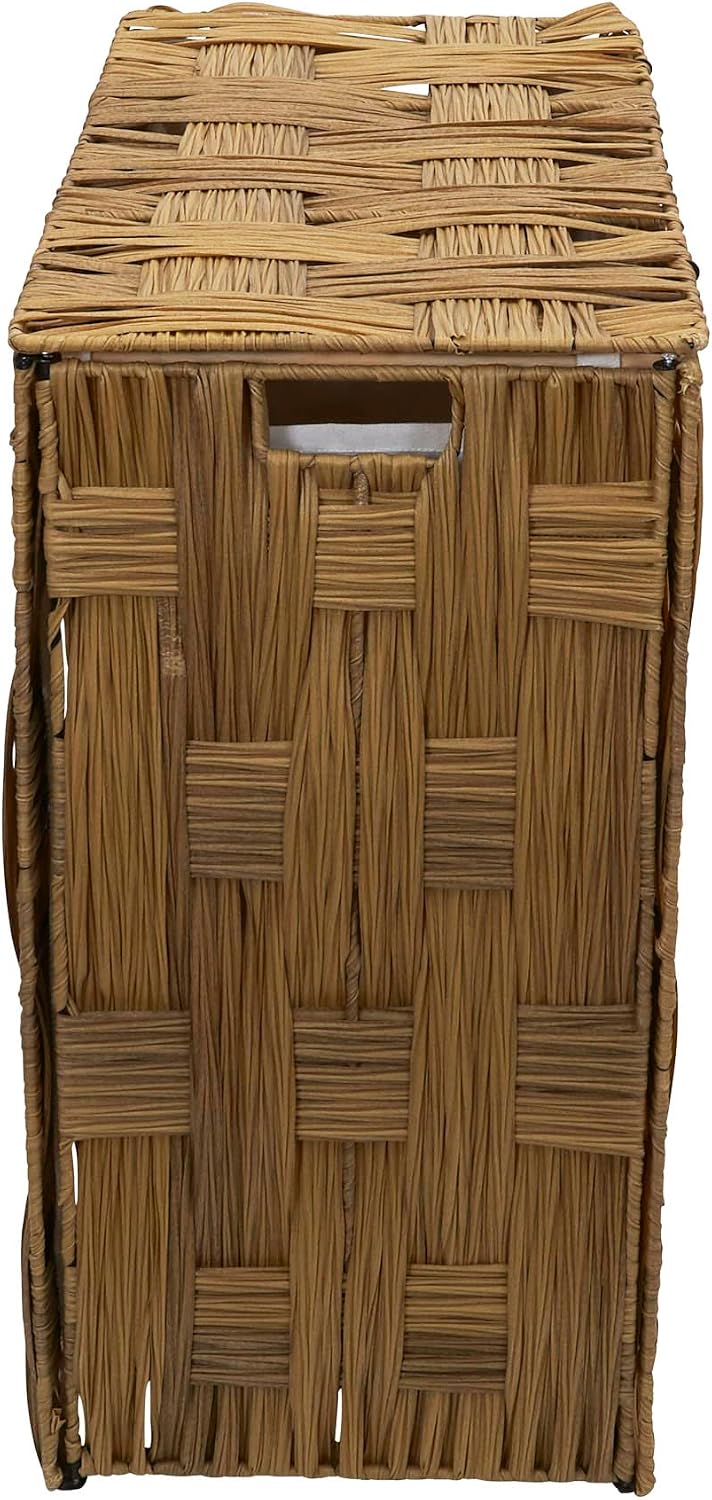 Household Essentials Woven Double Hamper, Natural Resin Weave, Strong Metal Frame, Washable Poly-Cotton Liners with Wooden Dowels, Moisture-Resistant, Easy to Assemble