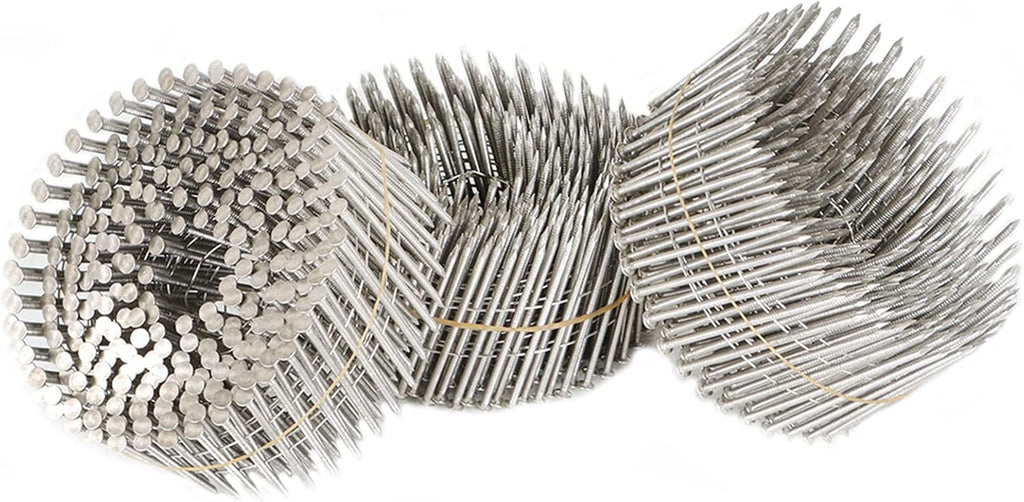 3600 Count Stainless Coil Siding Nails 15 Degree Coils 2-1/2 Inch, 0.09 Inch Ring Shank, Small Cap Coil Nail