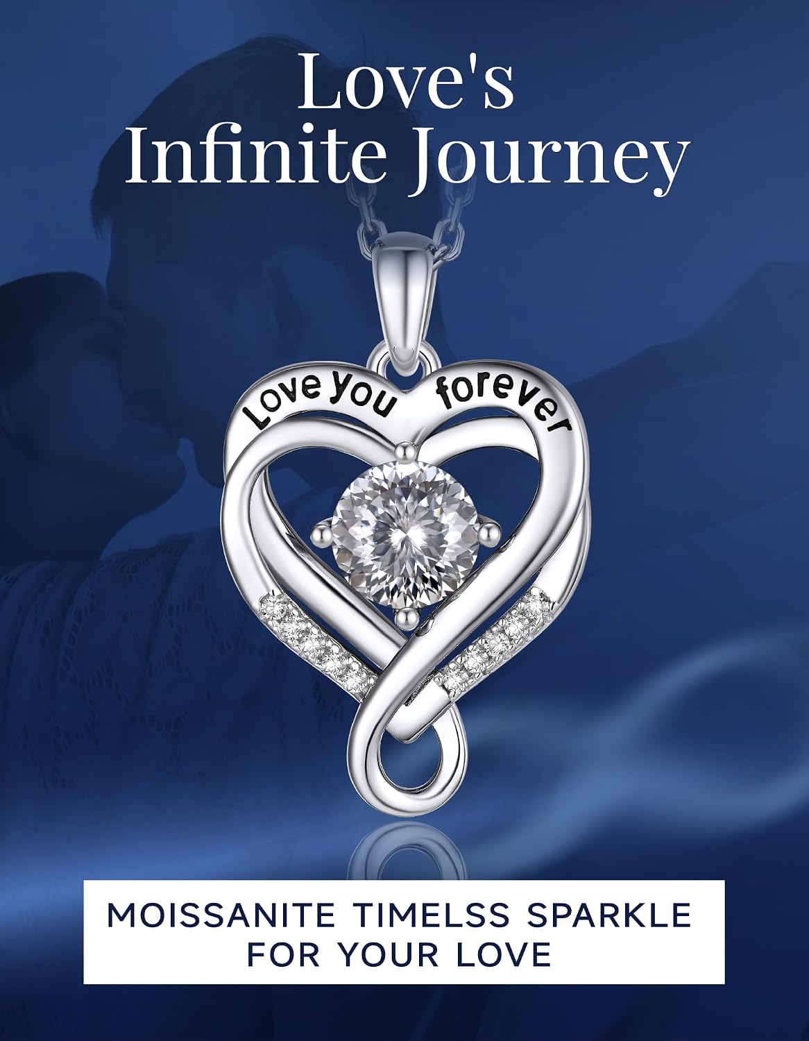 MomentWish Heart Necklace for Women, Jewelry Gifts for Her, D Color VVS1 Moissanite Necklace in 925 Sterling Silver, Infinity Pendent for Birthday Anniversary Mother's Day