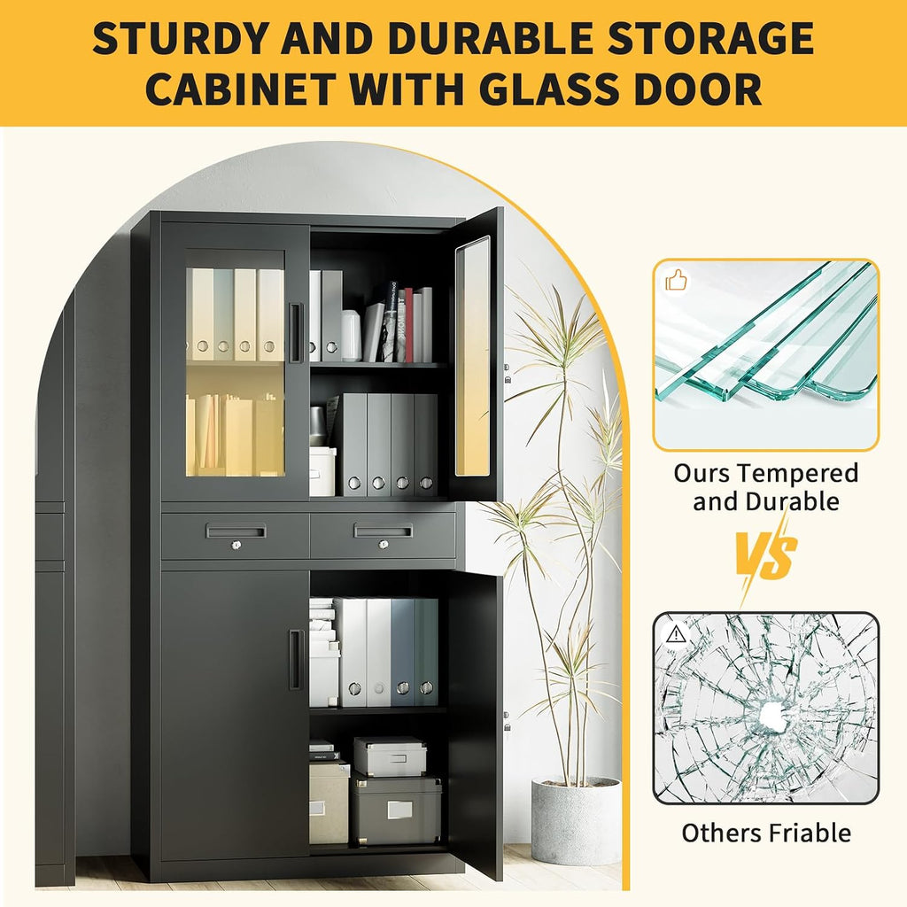 File Cabinet 2-Drawer Lateral with Lock, Metal Office Filing Cabinet for Letter/Legal/a4, Heavy Duty Storage Organizer, Full Extension Drawers, Anti-Tip Safety, Black, Home Office Organization