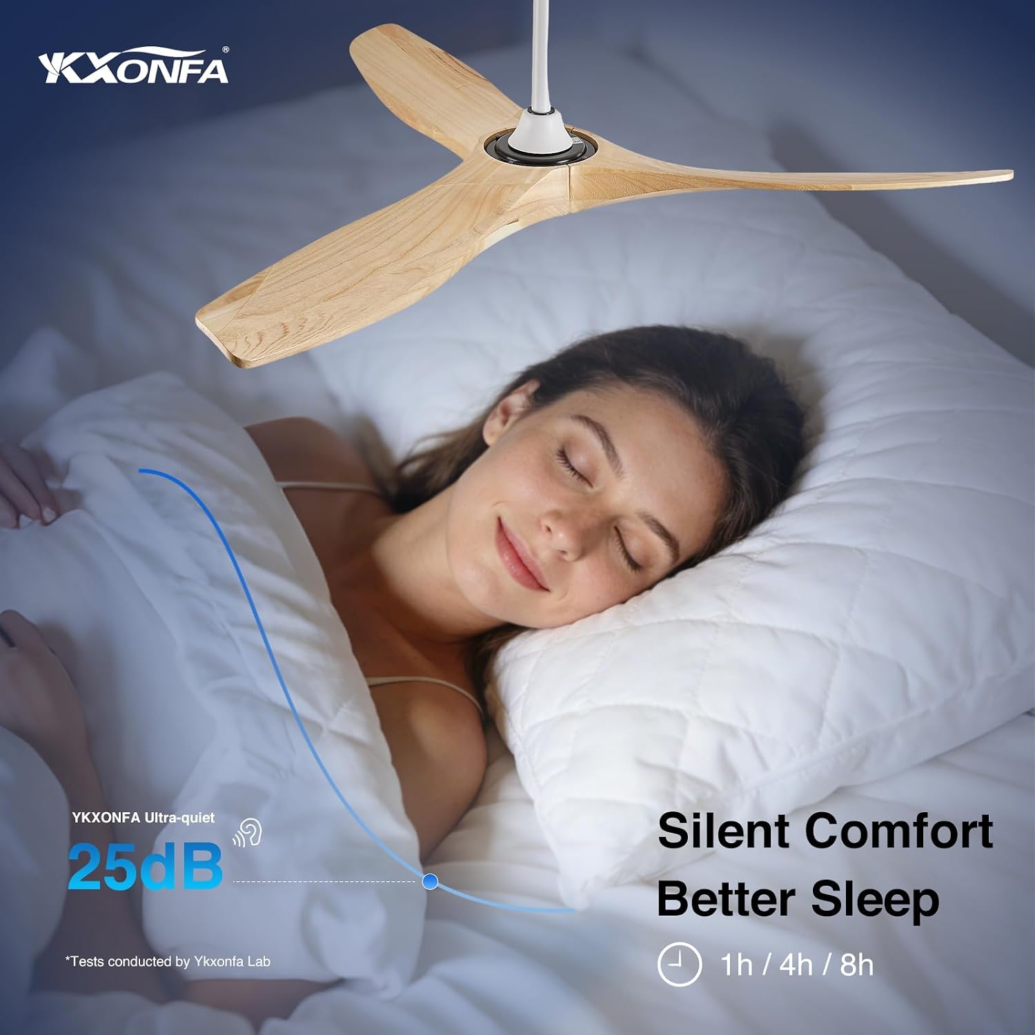 52 Inch Ceiling Fan No Light Outdoor Wood Ceiling Fans with Remote Control,Flush Mount,3 Blades Reversible Quiet DC Motor Modern Ceiling Fan Without Light for Patios Farmhouse Bedroom Indoor