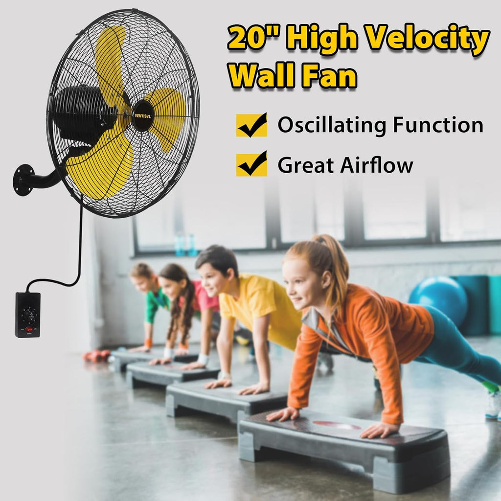 VENTISOL 20 Inch Wall Mount Fan Oscillating, 4,460 CFM High Velocity Industrial Wall Fan for Indoor, Commercial, Residential, Warehouse, Greenhouse, Workshop, Basement