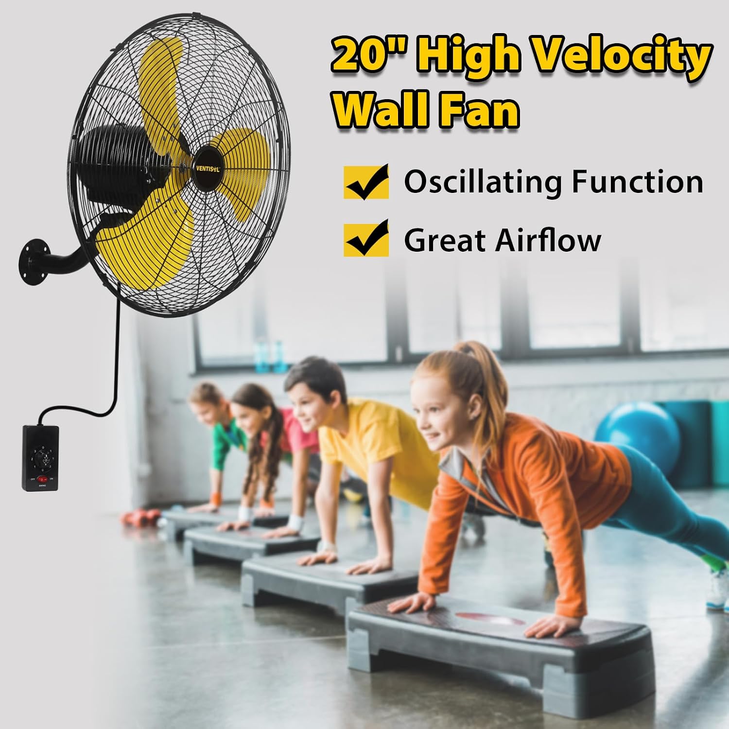 VENTISOL 20 Inch Wall Mount Fan Oscillating, 4,460 CFM High Velocity Industrial Wall Fan for Indoor, Commercial, Residential, Warehouse, Greenhouse, Workshop, Basement