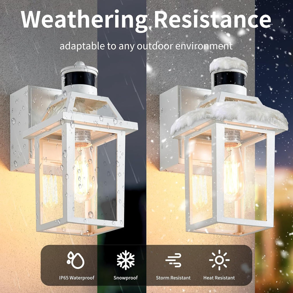Yisuro Porch Lights with GFCI Outlet, Dusk to Dawn Motion Sensor Outdoor Light, 3 Lighting Modes Exterior Fixture, Outside for House Front Door Patio Garage(2 Pack White)