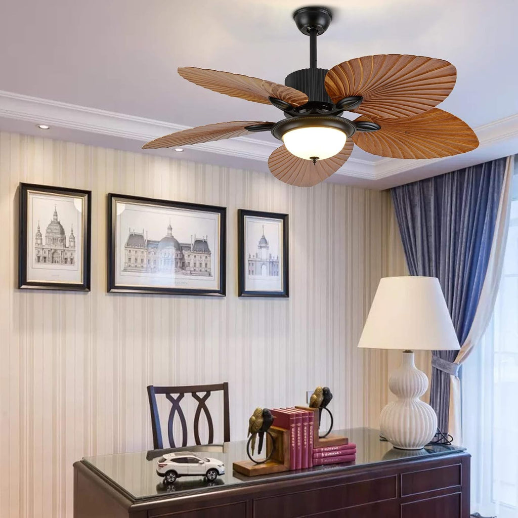 Retro Ceiling Fan 3 Gear Wind Lights Ceiling Fan Chandelier with Remote Control, Flush Mount Ceiling Fan Lighting Fixture for Bedroom Store Office Loft-US Stock