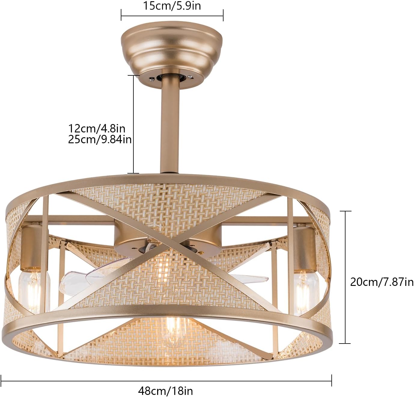 Caged Fandelier Ceiling Fan with Light, with Remote Control & 6 Speed Regulation, Farmhouse Rustic Bladeless Chandelier Retro Lighting Fixture Bedroom, Living Room, Dining Room, Kitchen, Commercial
