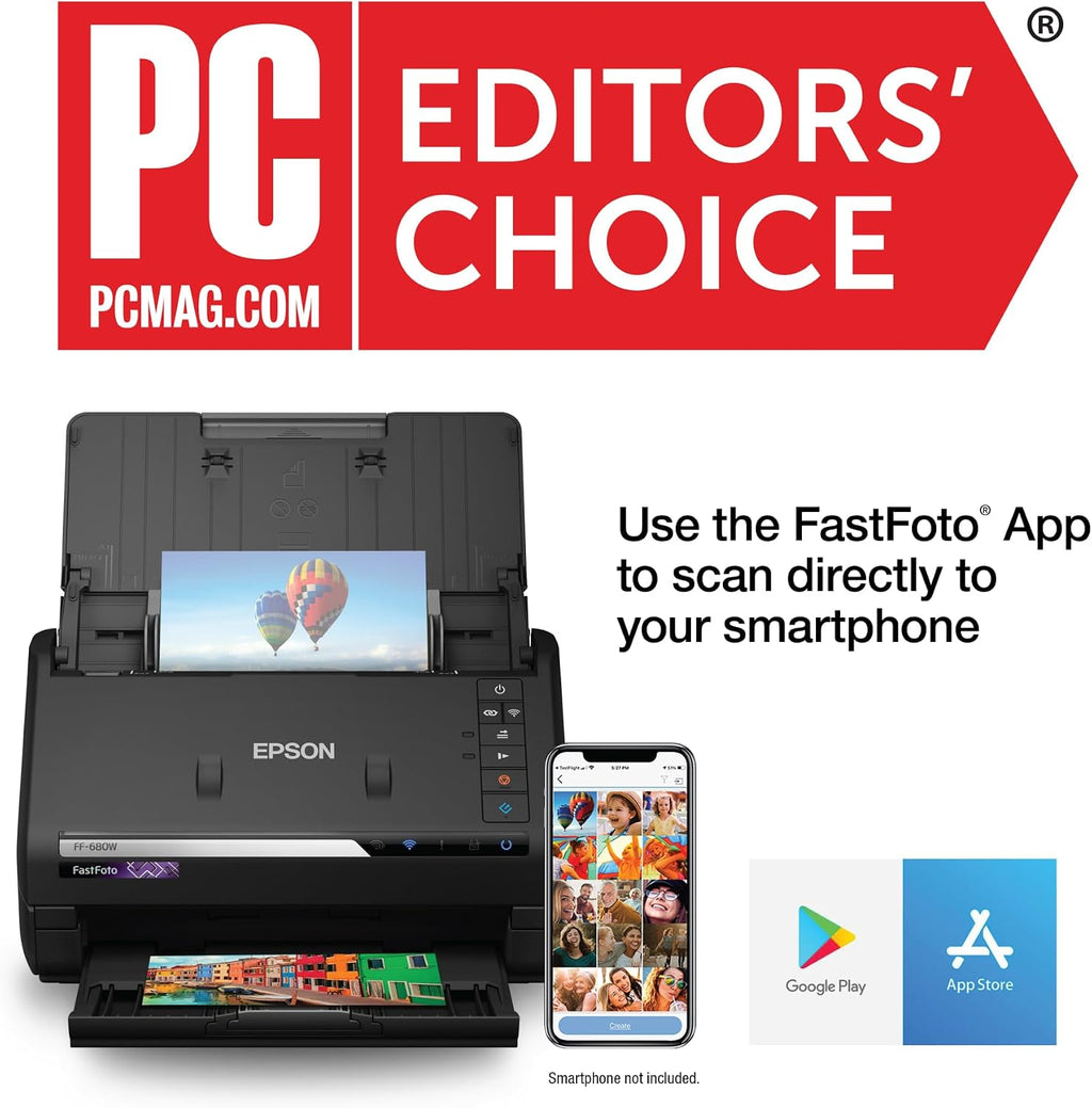 Epson FastFoto FF-680W Wireless High-Speed Photo and Document Scanning System, Black & Workforce ES-580W Wireless Color Duplex Desktop Document Scanner for PC and Mac