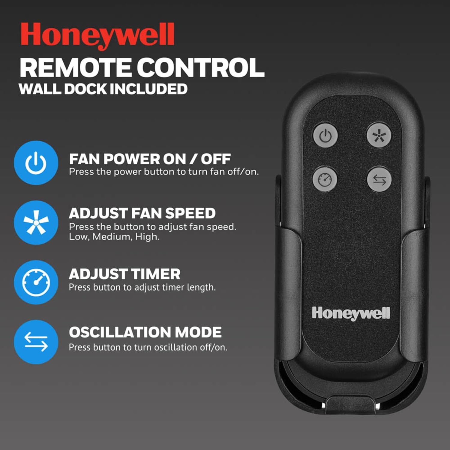 Honeywell Wall Fan, Oscillating Outdoor Wet-Rated Cooling Unit with Remote, Matte Black - Powerful Airflow for Patios, Garages, or Workshops