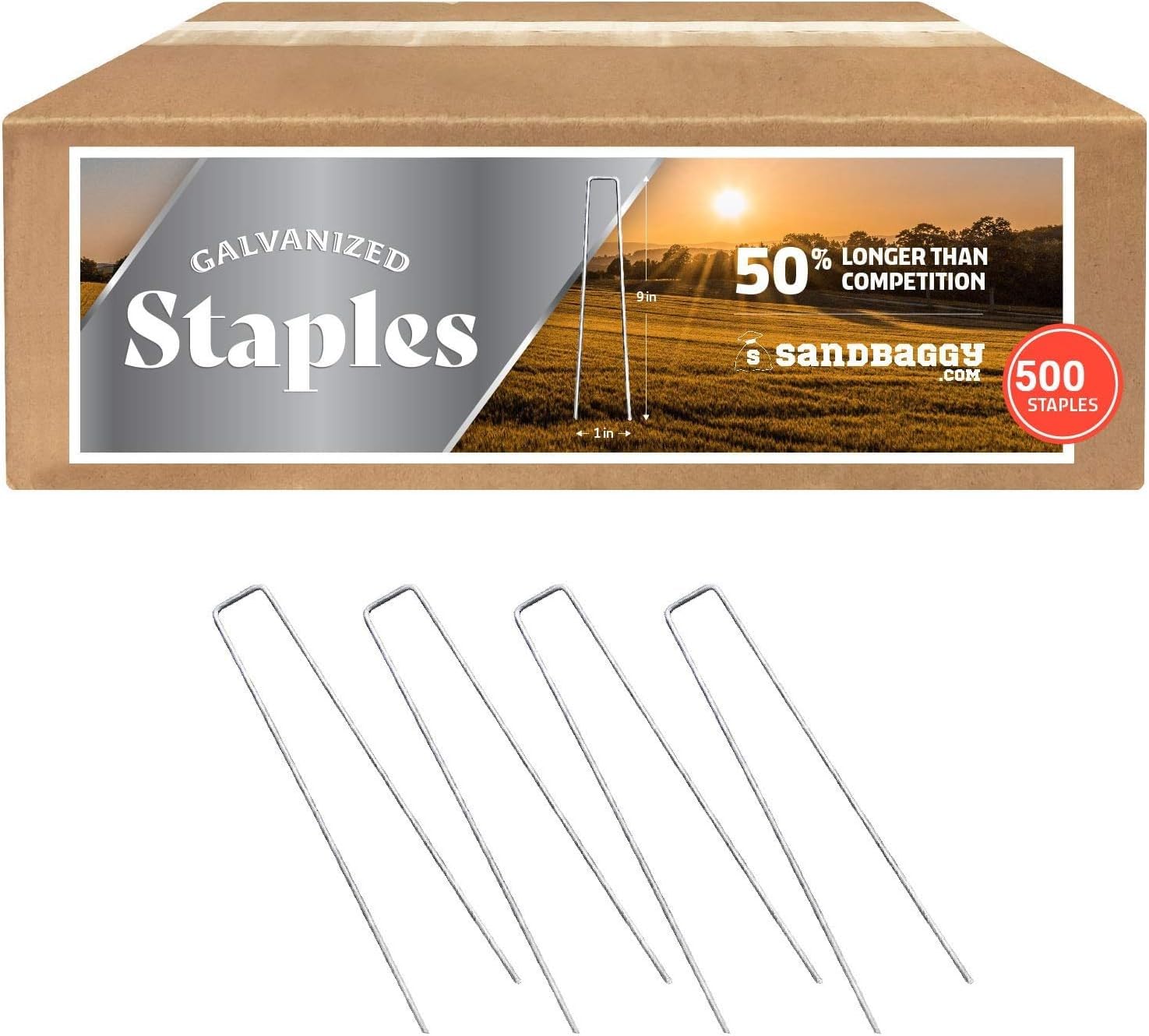 Sandbaggy 9-inch Extra Long Landscape Staples - Galvanized Anchors ~ Great for Soft Sandy Soil (500)