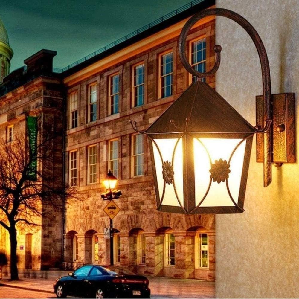 American Country Wall Lamp, Antique Industrial Wall Light Farmhouse Barn Rust Color Metal External Wall Spotlights Weatherproof Outdoor Landscape E27 Security Illumination
