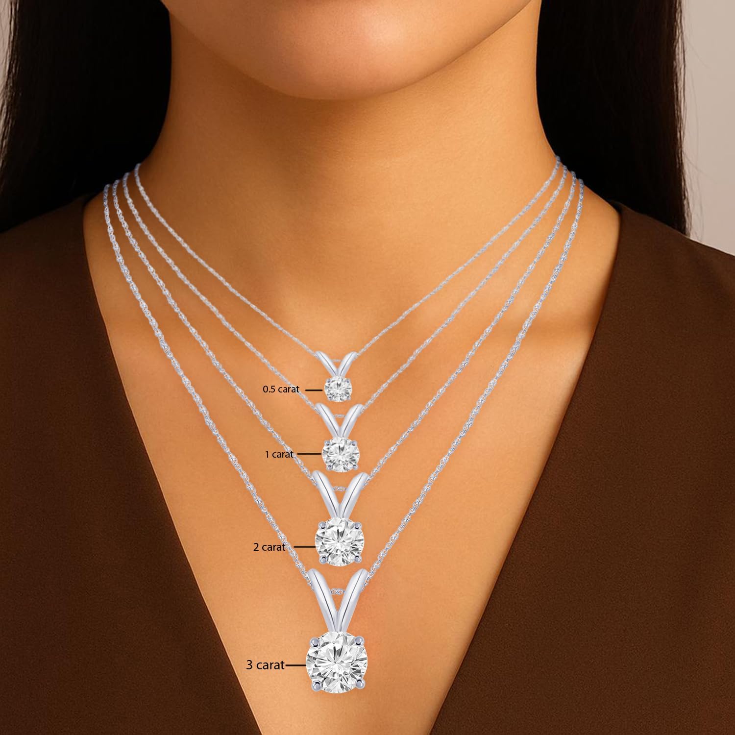 0.5 to 10 Carat 14K White Gold Lab Grown Diamond Solitaire Pendant Necklace, Round Cut Solitaire, 4-Prong Setting, Jewelry for Women (E-F, VS)