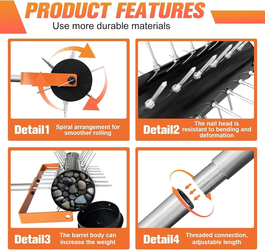 Rolling Lawn Aerator Tool Heavy Duty Manual Push Aerator Lawn Tool with 42 Spikes Lawn Aerator Spike Tool for Maintaining Garden Yard Soil Health
