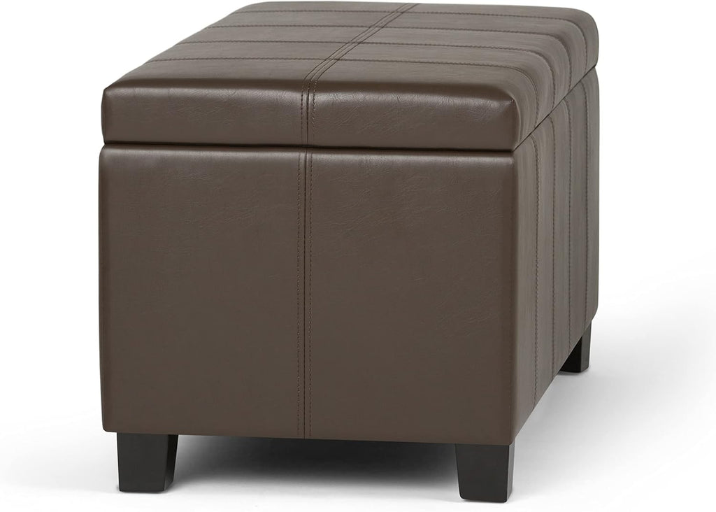 SIMPLIHOME Dover Storage Ottoman Bench - 36 inch Wide Upholstered Vegan Leather Rectangular Lift-Top Ottoman in Chocolate Brown, Contemporary Bench for Living Room with Safety Hinges