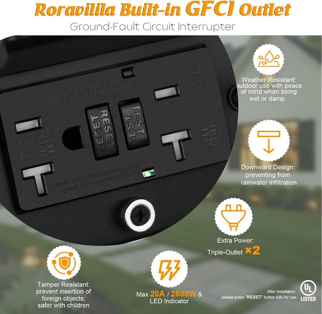 23 Inch GFCI Outlet Dusk to Dawn Outdoor Light for House, Photocell Exterior Lighting Fixture with Receptacles Extra Large Porch Light with Plug Matte Black Outdoor Wall Sconce Light Garage