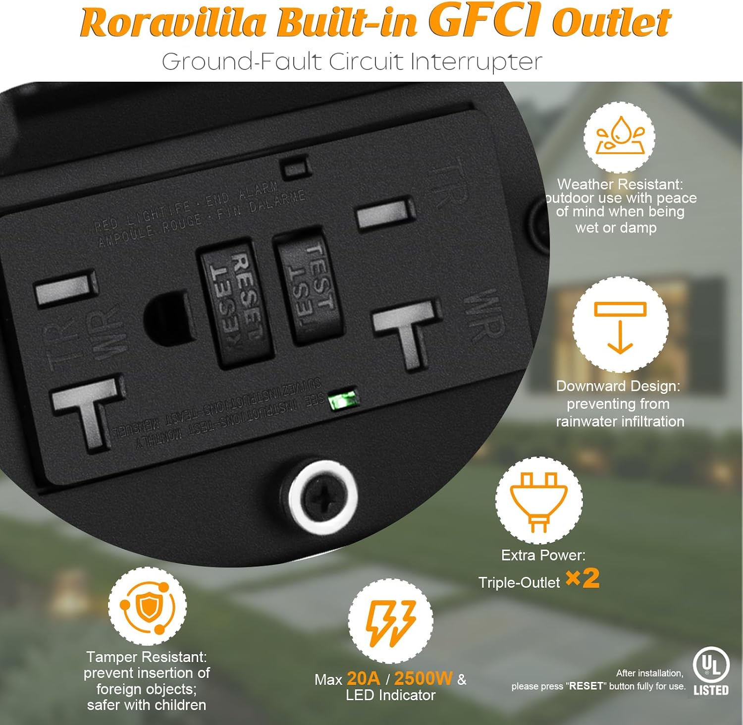 23 Inch GFCI Outlet Dusk to Dawn Outdoor Light for House, Photocell Exterior Lighting Fixture with Receptacles Extra Large Porch Light with Plug Matte Black Outdoor Wall Sconce Light Garage