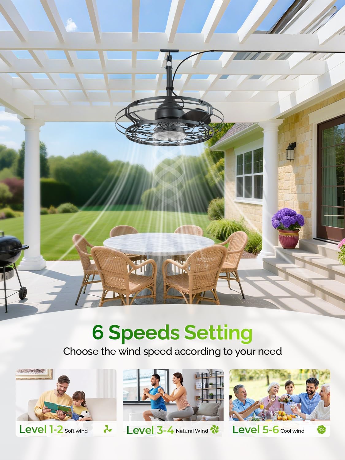 Orison Outdoor Ceiling Fan with Light, 21' Gazebo Fans Outdoor Hanging, Plug in Ceiling Fan for Pergolas Canopy Patio, Waterproof Outdoor Fans with Remote/APP Control, Wet Rated