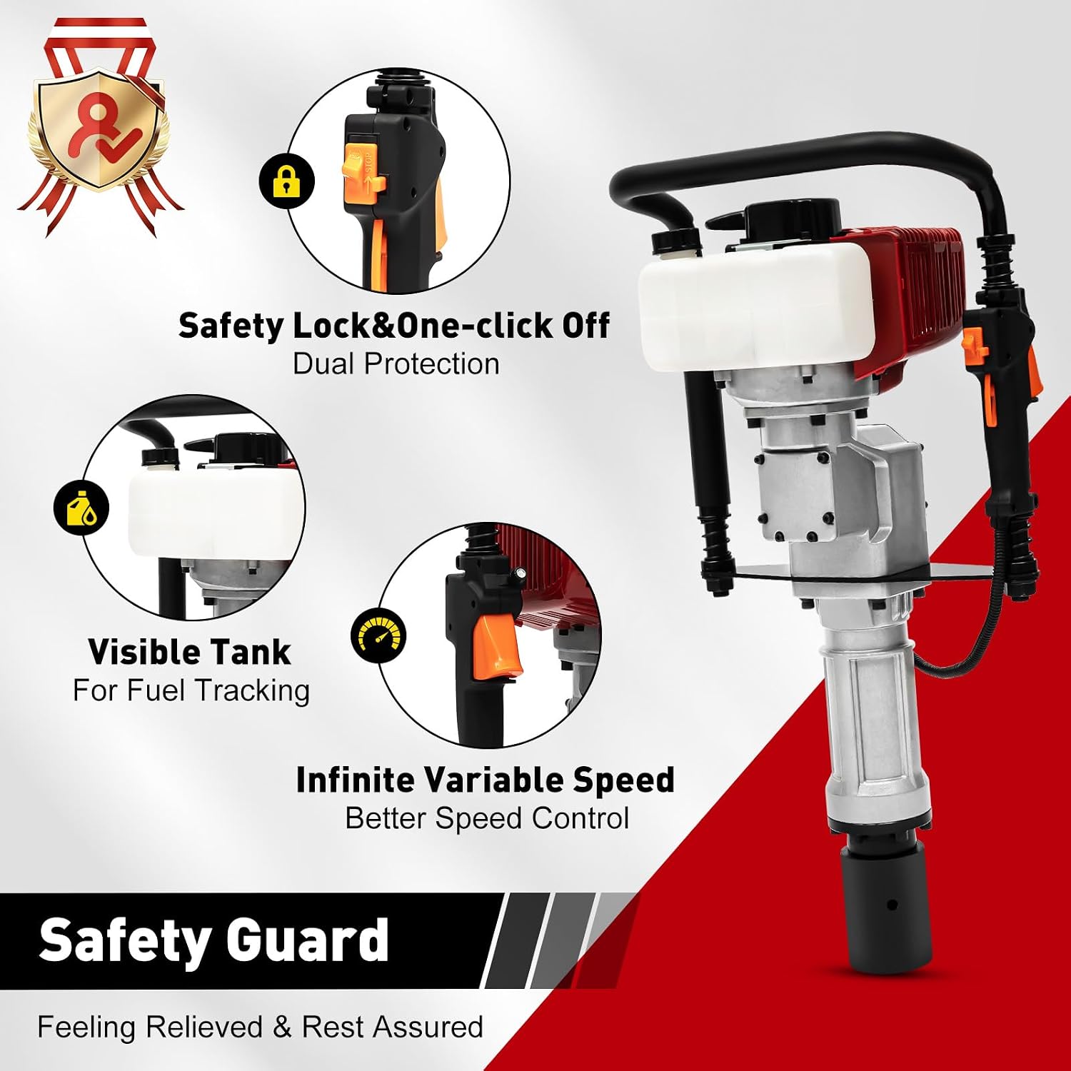 52CC 2 Stroke Gas Powered T-Post Driver, 1900W Gas Post Pounder Pile Driver, Single Cylinder Air Cooled Fence Post Driver Hammer with Hand Pull Start & 0.26 Gal Fuel Tank for Gardening Road Fencing