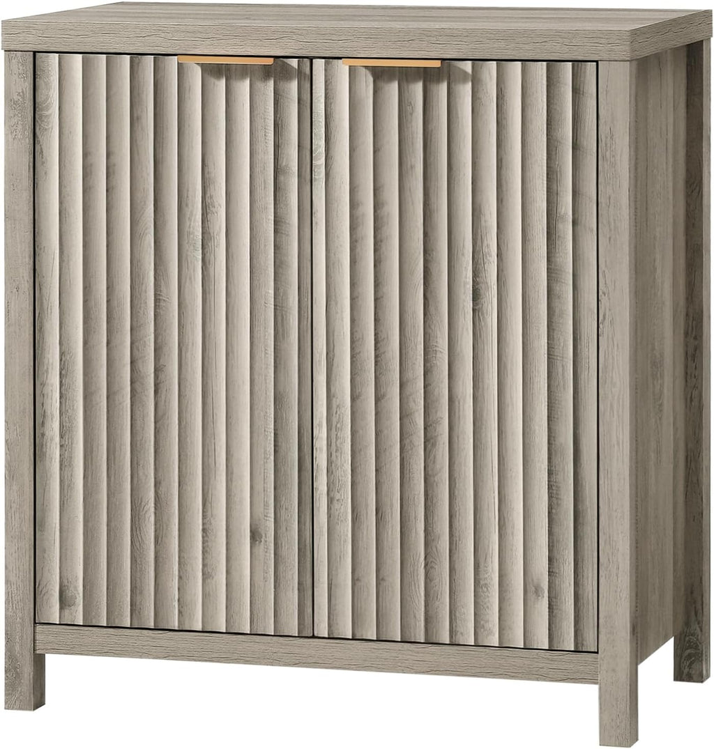 OAKHAM HOME Fluted Cabinet, Modern Sideboard Buffet Cabinet with Storage Credenza with Doors & Shelves Media Console Accent for Entryway Hallway Dining Room Living Room (Grey Oak)