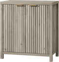 OAKHAM HOME Fluted Cabinet, Modern Sideboard Buffet Cabinet with Storage Credenza with Doors & Shelves Media Console Accent for Entryway Hallway Dining Room Living Room (Grey Oak)