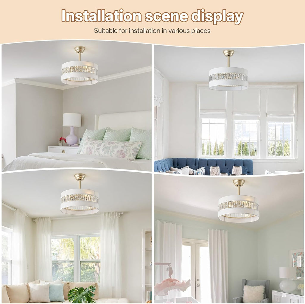 20' Gold Fandelier Ceiling Fan with Lights, Mid Century Gold Caged Ceiling Fans with Lights and Remote, Crystal with 6 Speeds for Bedroom, Living Room, Kitchen