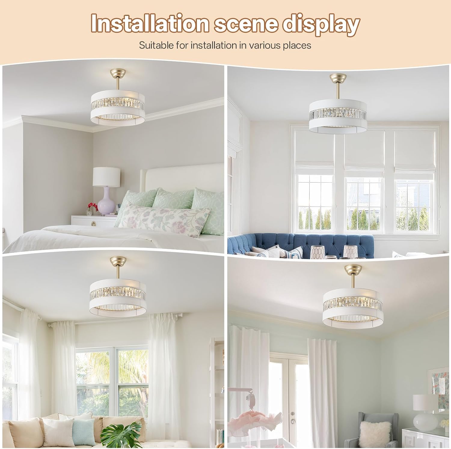20' Gold Fandelier Ceiling Fan with Lights, Mid Century Gold Caged Ceiling Fans with Lights and Remote, Crystal with 6 Speeds for Bedroom, Living Room, Kitchen
