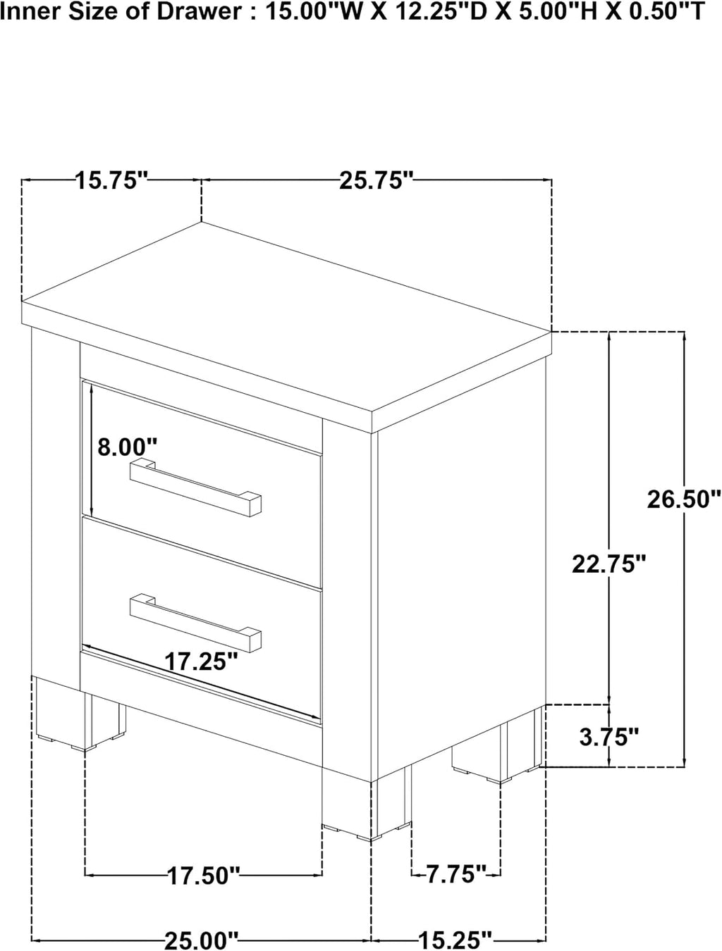 Coaster Home Furnishings - Oakglen - Engineered Wood - 2-Drawer Nightstand with Dark Bronze Handles, Block Legs and Scratch-Resistant Finish - Bedroom - Weathered Oak - 225102
