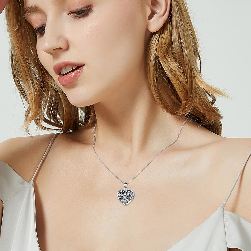 925 Sterling Silver Heart Locket Necklace for Women That Hold Pictures Ladies Jewelry Gifts