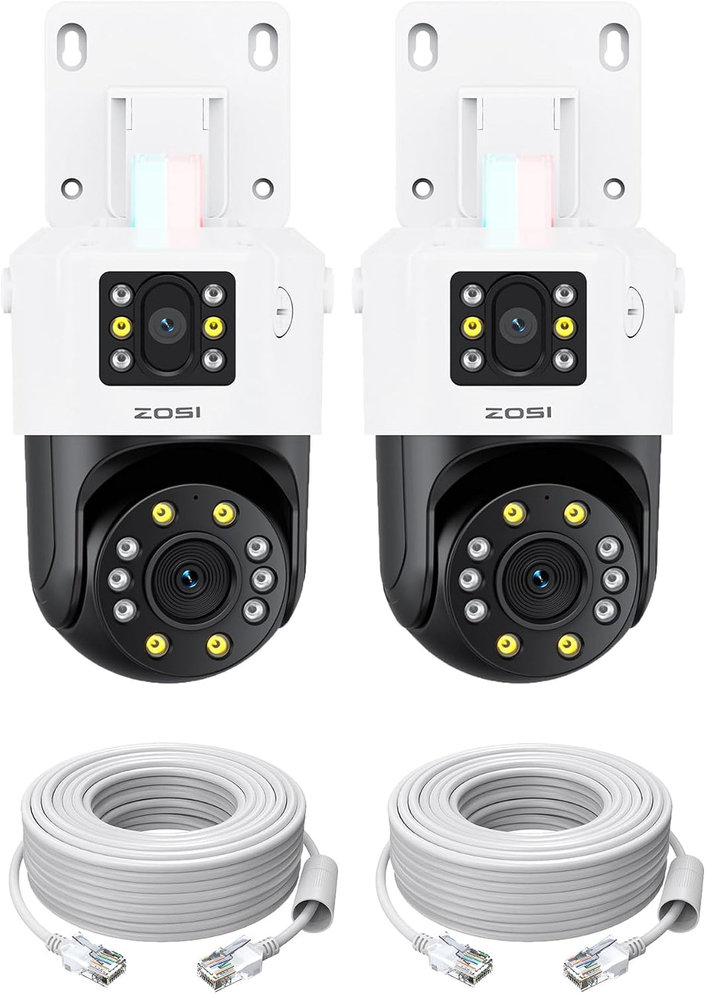 ZOSI 2 x C298 Pro 4K 8MP Dual-Lens(2x4MP) Add-on Security PoE IP Camera Outdoor, 360 View PT Camera, Person/Vehicle Detect, Spotlight Siren Alarms, Color Night Vision,Only Work with ZOSI PoE NVR