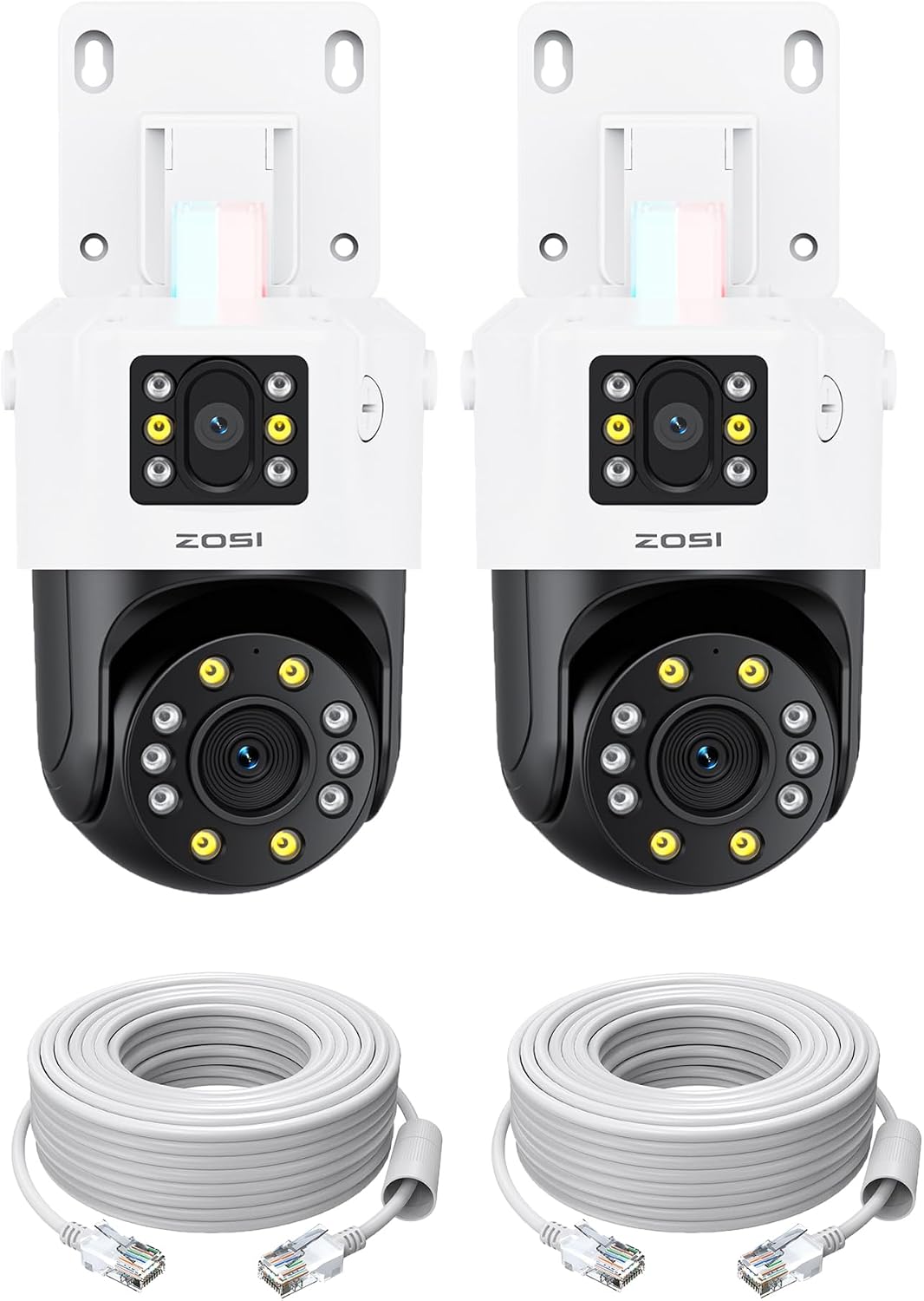 ZOSI 2 x C298 Pro 4K 8MP Dual-Lens(2x4MP) Add-on Security PoE IP Camera Outdoor, 360 View PT Camera, Person/Vehicle Detect, Spotlight Siren Alarms, Color Night Vision,Only Work with ZOSI PoE NVR
