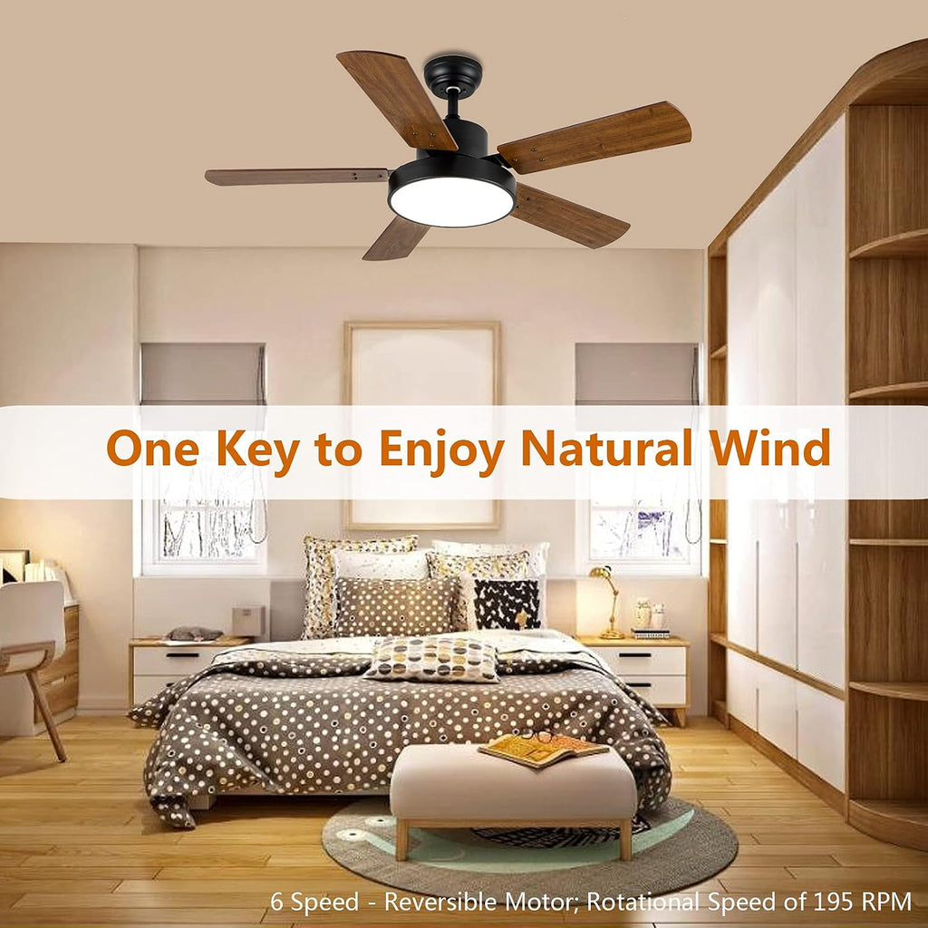Simple Deluxe 44' Ceiling Fans with Lights and Remote, Outdoor Ceiling Fans for Patios with Light, Easy to Install Ceiling Fan with Reversible Motor and Wooden Blade for All Seasons