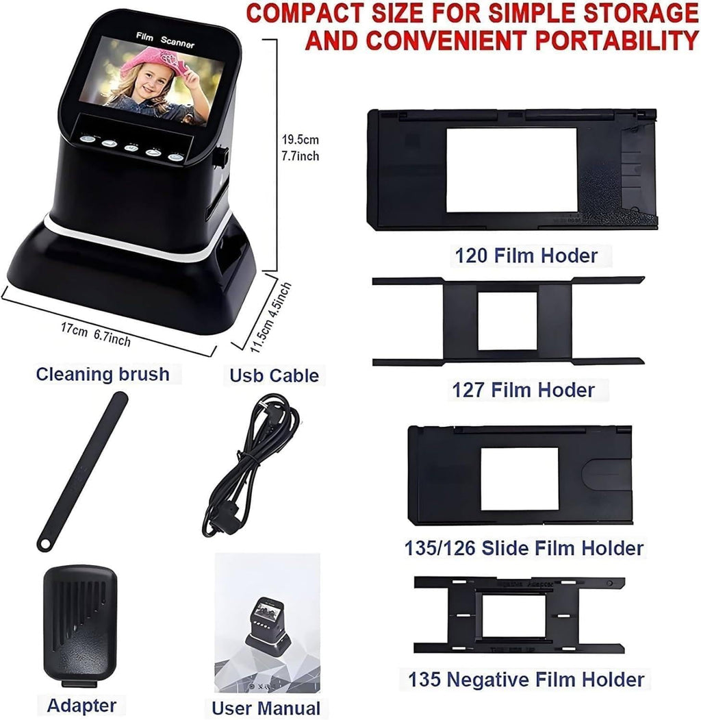 Film Negative Scanner, Slide Scanner, Convert 35mm Film &Slide to Digital JPEG Save into SD Card, with Feeder, Converts to JPG Digital Photos Color