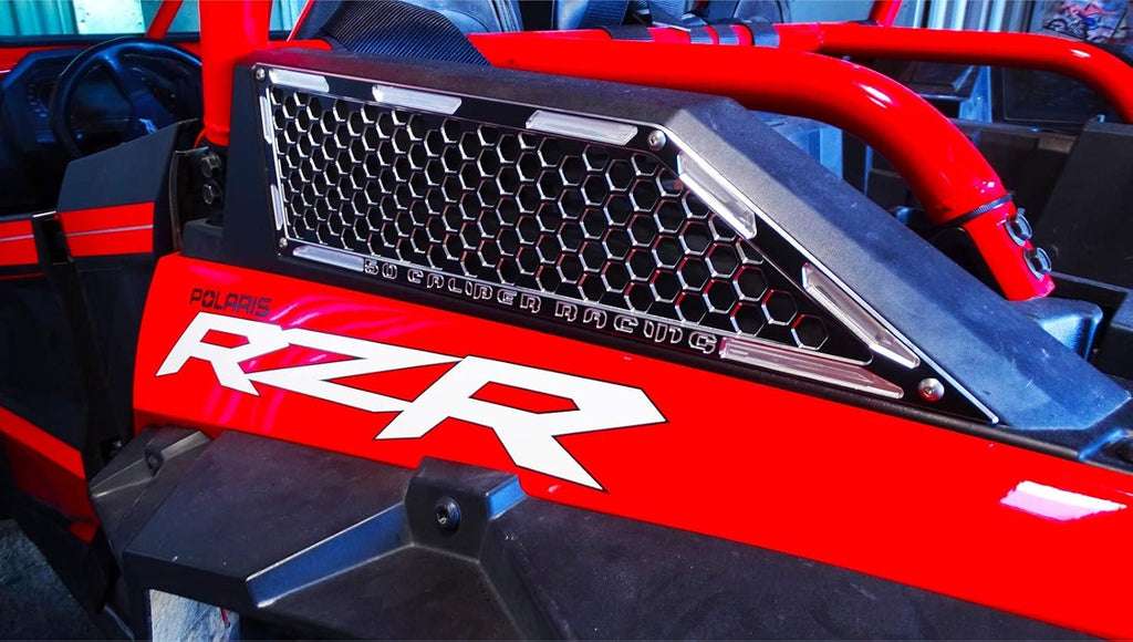 50 Caliber Racing CNC Billet Side Vent Air Intake Grill Bezel Kit with Black Powdercoat Finish fits Polaris RZR XP Turbo/Turbo S [5358A17]