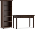 SIMPLIHOME Amherst Desk and Bookcase Bundle - 54 inch Wide Solid Wood Desk with Drawers and 30 inch Wide 5-Shelf Bookcase in Russet Brown, Transitional Home Office Furniture (Set of 2)