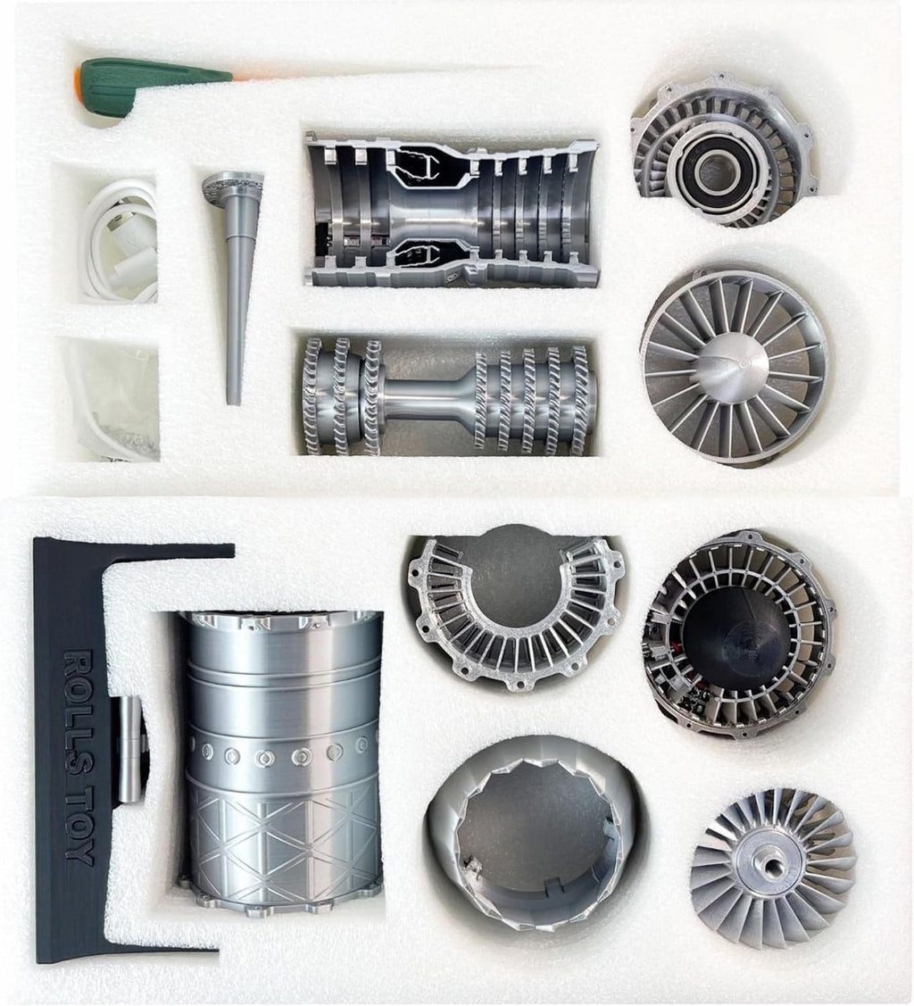 J35 Turbojet Engine Model Kit with Magnetic Base & LED Lights - Working Turbofan STEM Desk Toy, USB-C Charging 3D Printed Aero Science Gift for Adults (KIT)
