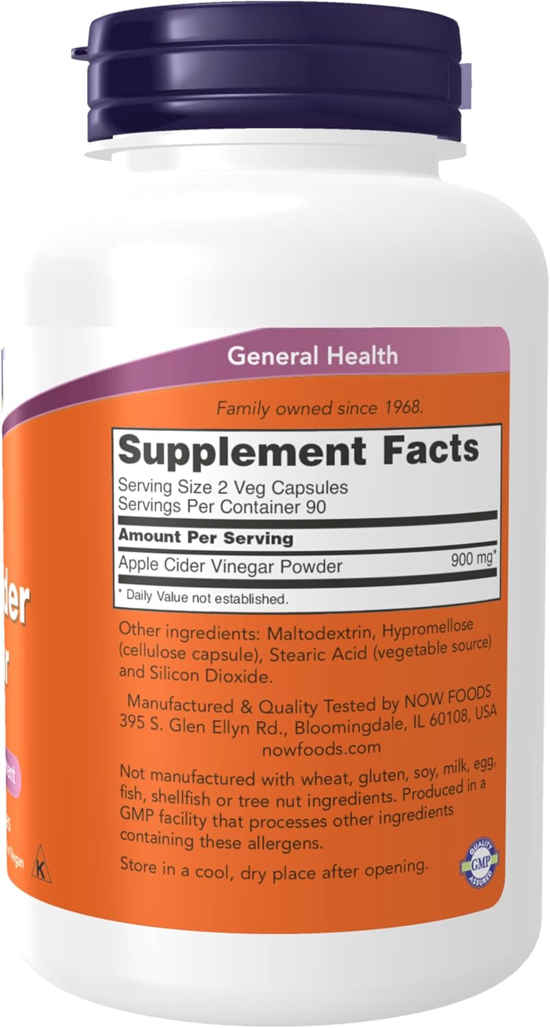 NOW Foods Supplements, Apple Cider Vinegar 450 mg, Derived from Fermentation of Sweet Apple Cider, 180 Veg Capsules (Pack of 12)