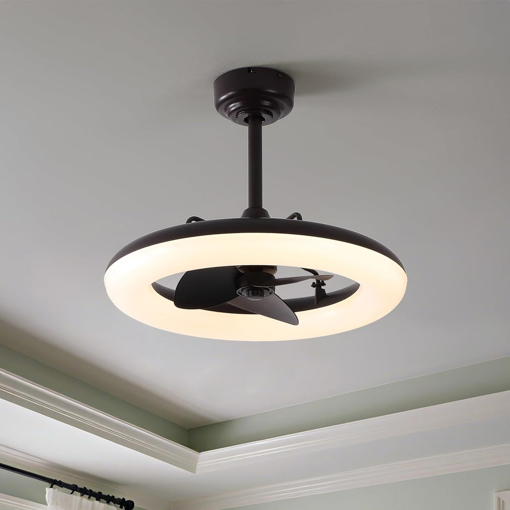 OVAL AIR AIR8001A Piero 21.5' Contemporary Minimalist 6-Speed Metal Mobile-App/Remote-Controlled Dimmable Smart Integrated LED Ceiling Fan Bedroom, Living Room, Dining Room, Deep Espresso Bronze