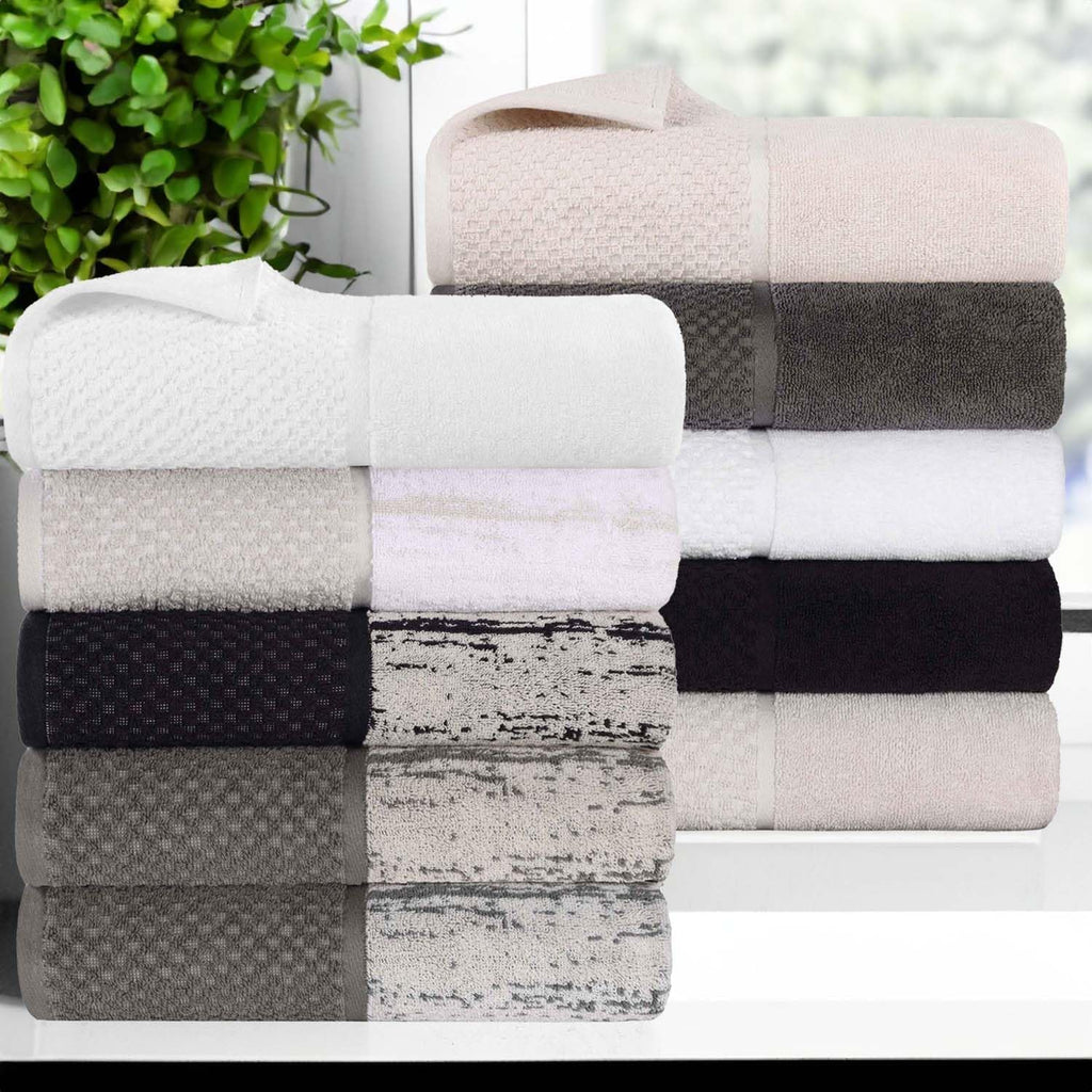 Superior Cotton 12 Piece Assorted Towel Set, Quick Dry, Bathroom Essentials, Shower, Spa, Soft Absorbent Towels, Includes 4 Bath, 4 Hand, 4 Washcloth/Face Towels, Lodie Collection, Stone-White