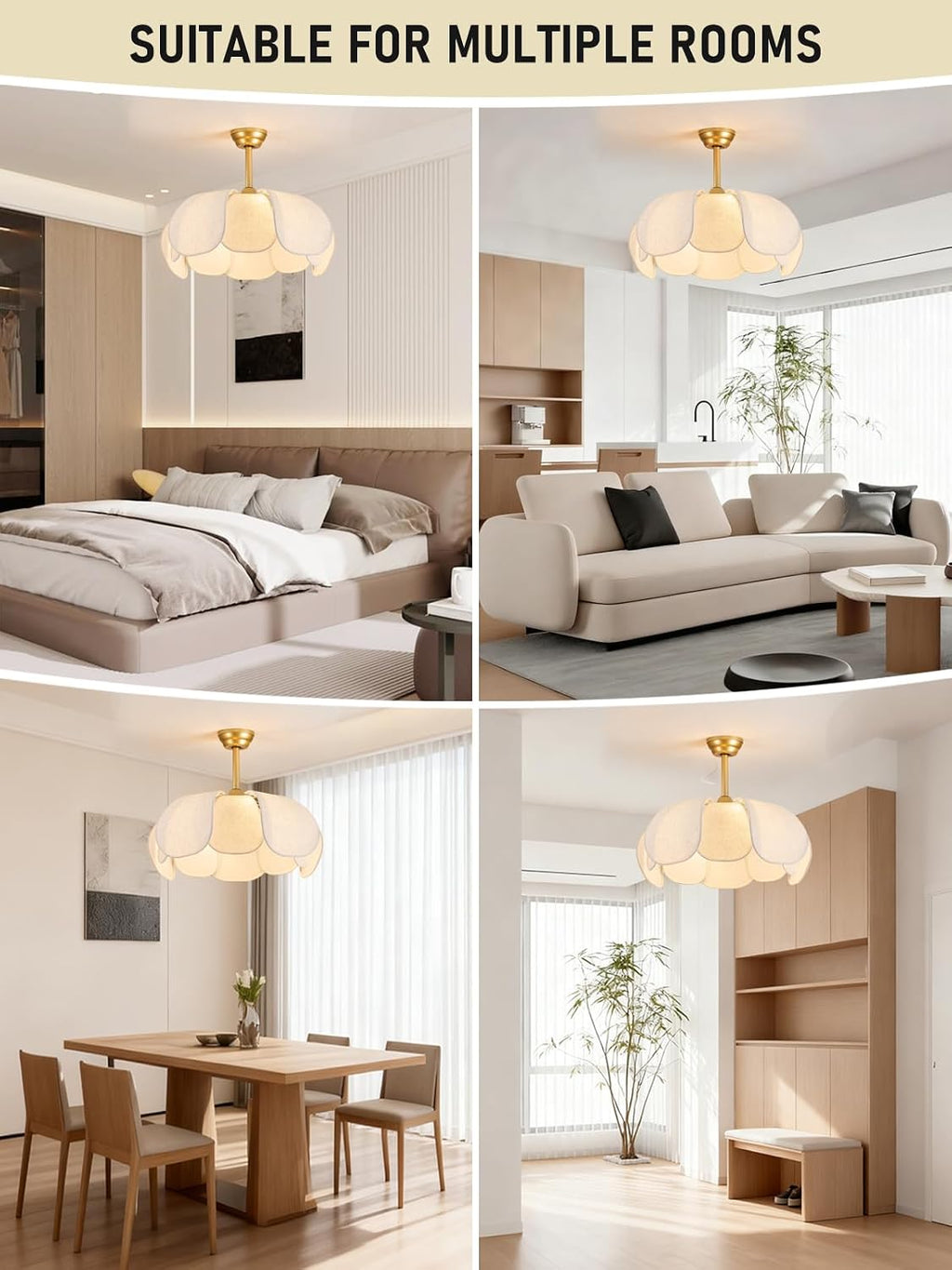 Boho Ceiling Fans with Lights,Flower Chandelier Ceiling Fan with Light and Remote Control，Rattan Coastal Fandelier for Bedroom, Living Room,Foyer(26 Inch,6 Speed, Timing Adjustable Height)