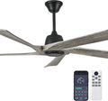 60 Inch Solid Wood Ceiling Fan No Lights, Remote and APP Control, DC Motor, 6-speed Reversible, for Bedroom, Living Room, Office, Outdoor Ceiling Fans, Greywood