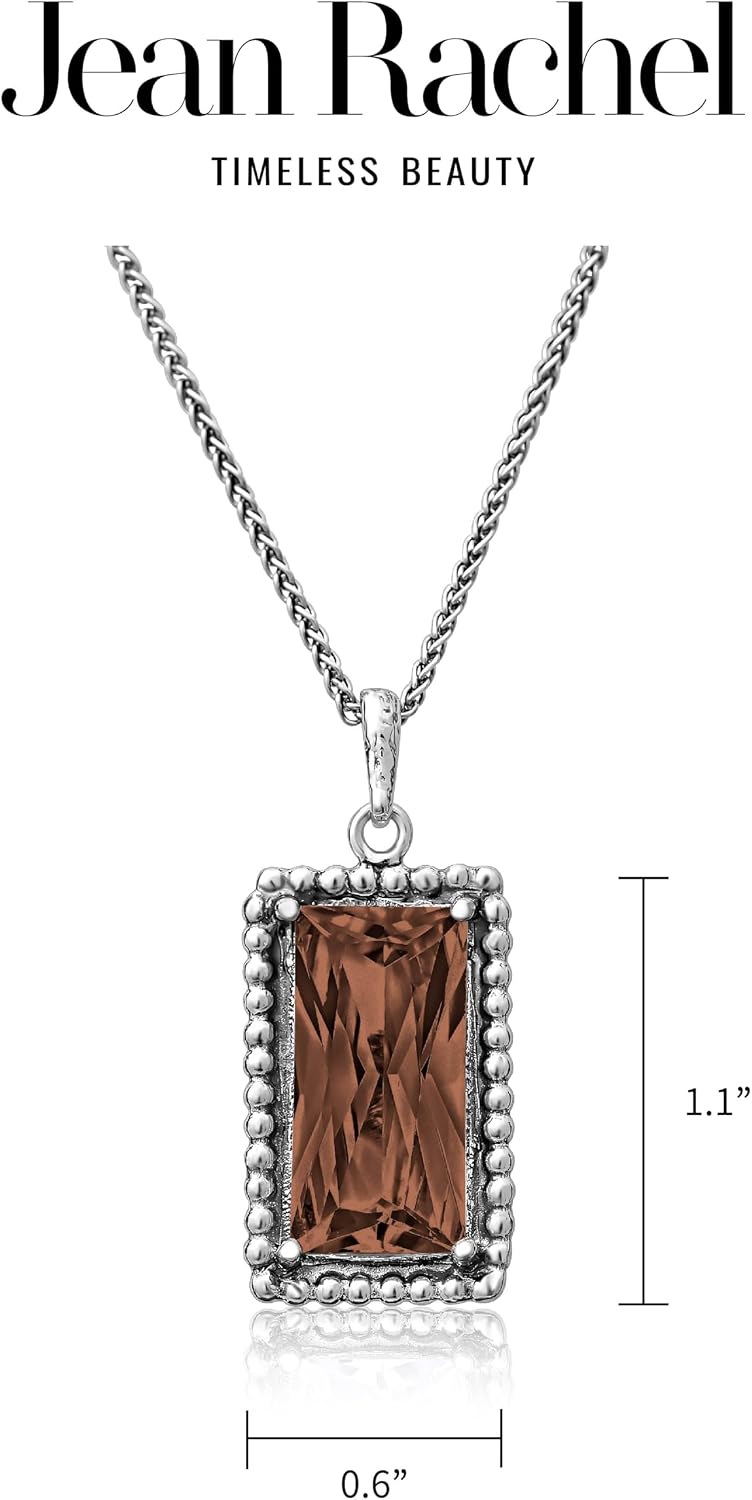 JEAN RACHEL JEWELRY 925 Sterling Silver Necklace for Women - Baguette with Cubic Zirconia Vintage Design - Hypoallergenic, Lead & Nickel Free - Artisan Handcrafted Statement Necklace